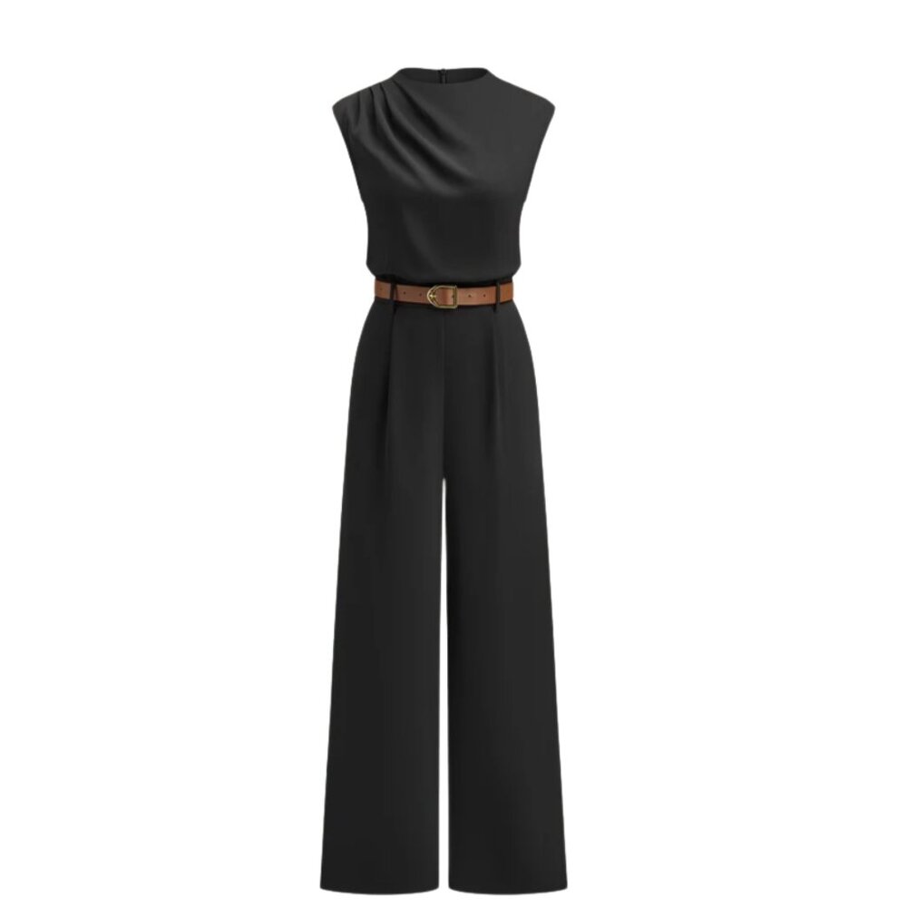NWT Black Belted Mock Neck Wide Leg Jumpsuit XS Sold Out